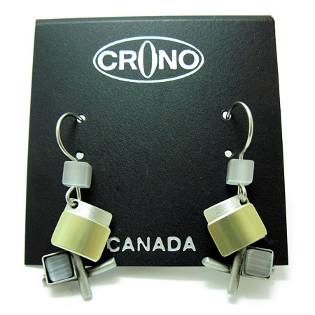 Light Grey Small Square 2-tone Dangle Earrings - Click Image to Close